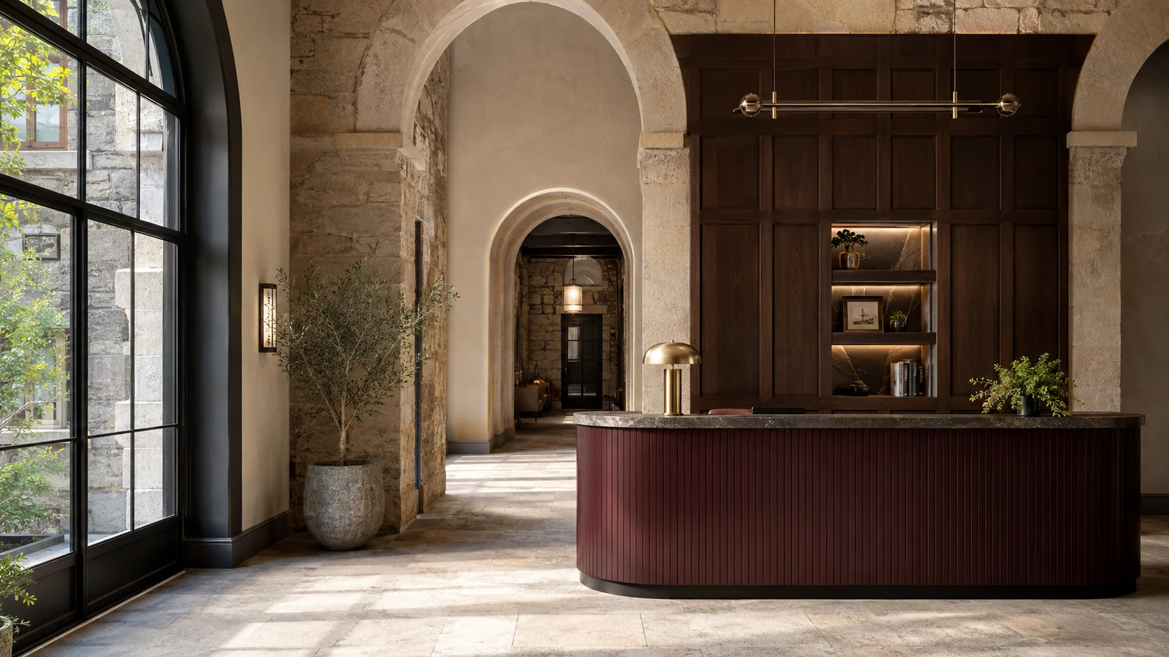 Architectural concept of an independent hospitality lobby